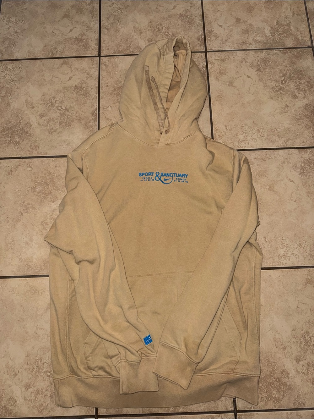 Nike Beige Pullover Hoodie with Blue Logo